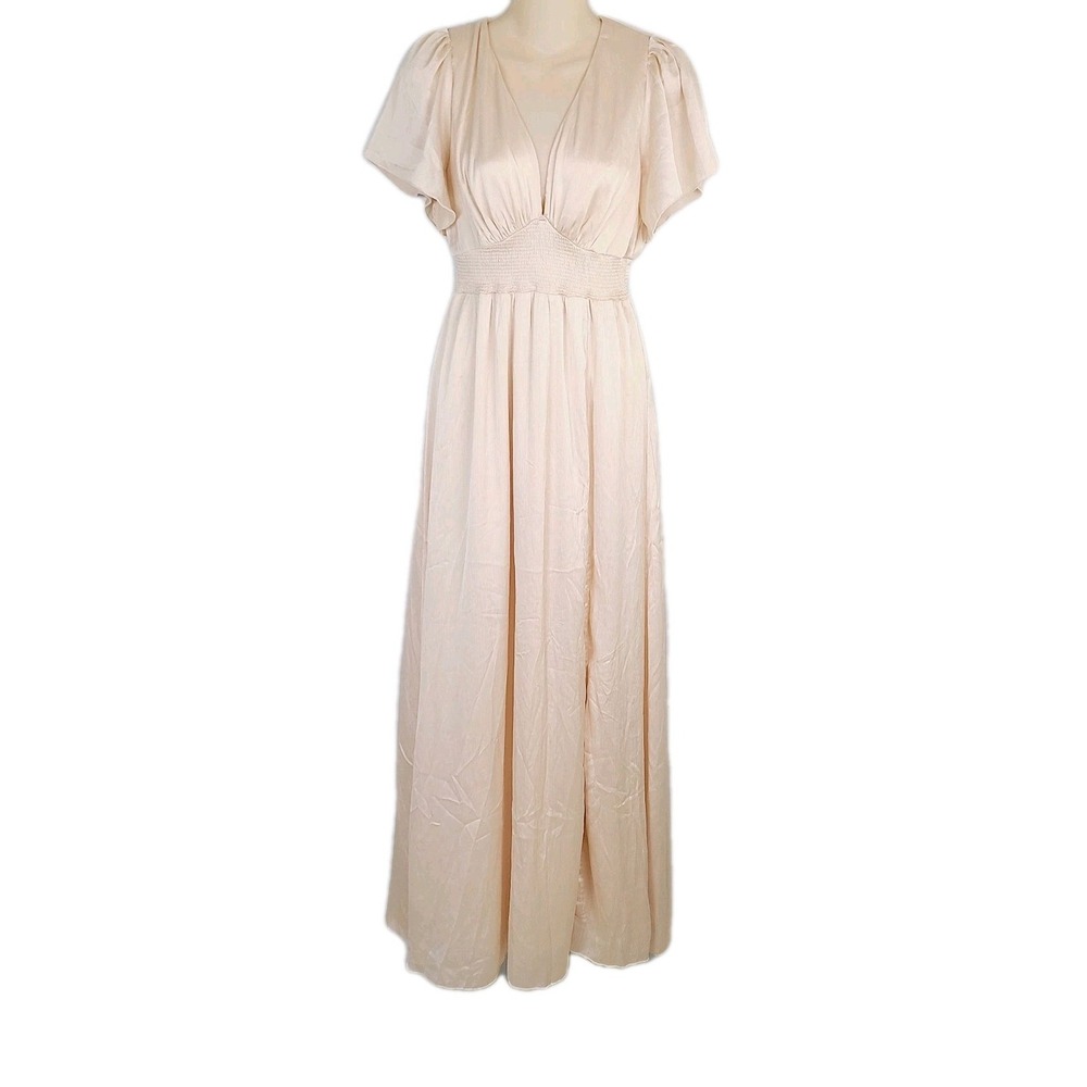 NEW Baltic Born Birdie Maxi Dress S Cream Beige Silky‎ Flowy V-Neck Formal Boho